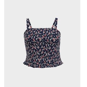 Torrid NAVY FLORAL CHALLIS SMOCKED CROP CAMI